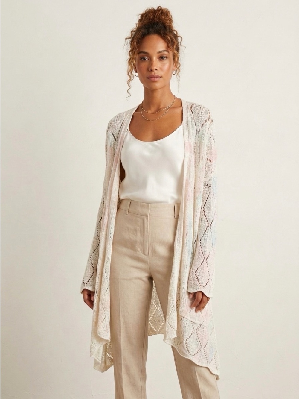 EUC POL "Cotton Candy🩵🩷Clouds☁️ OpenKnit Crochet Cardigan" Wht☁️Blu🩵Pnk🩷 LRG